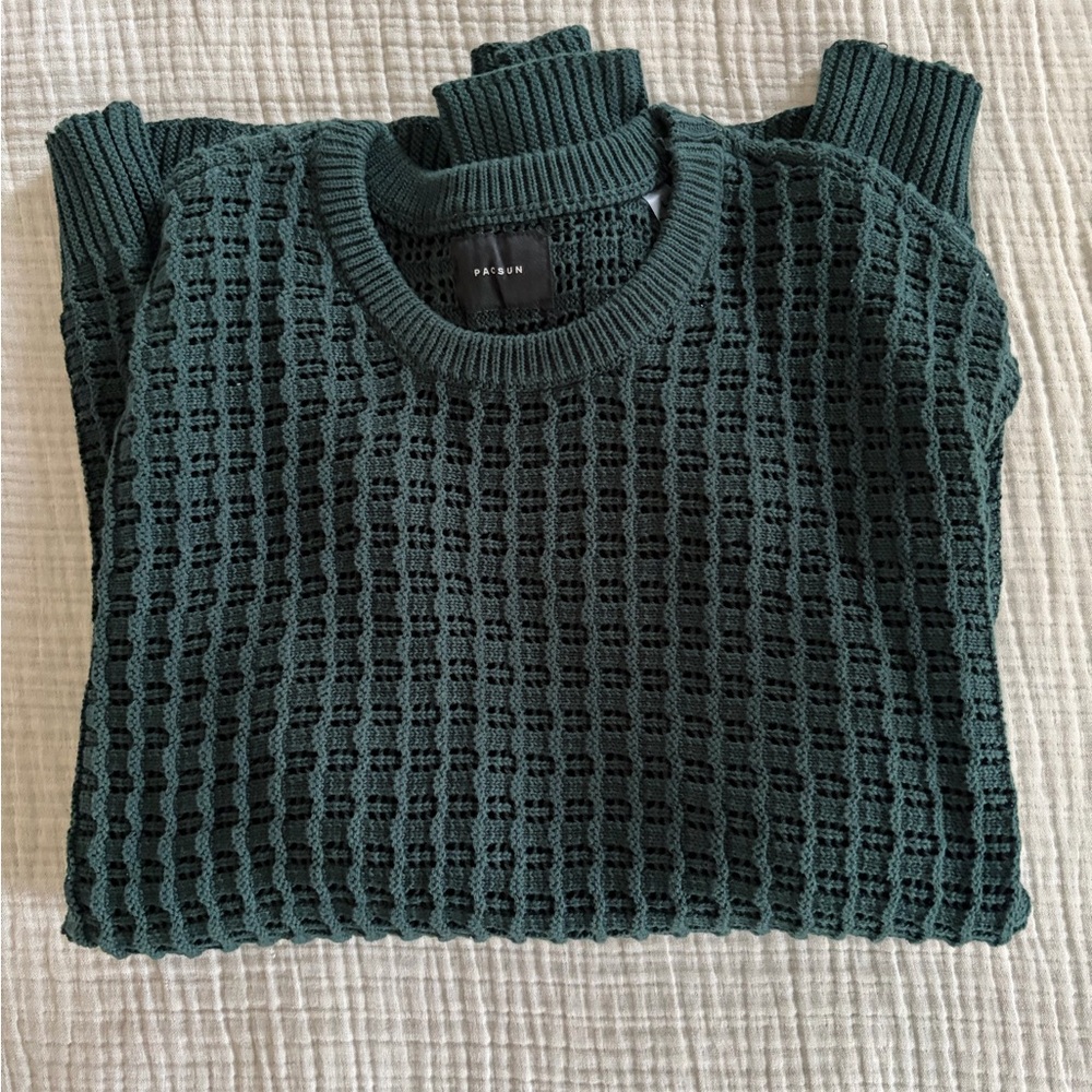 PacSun Forest Green Waffle Knit Crewneck Sweater
